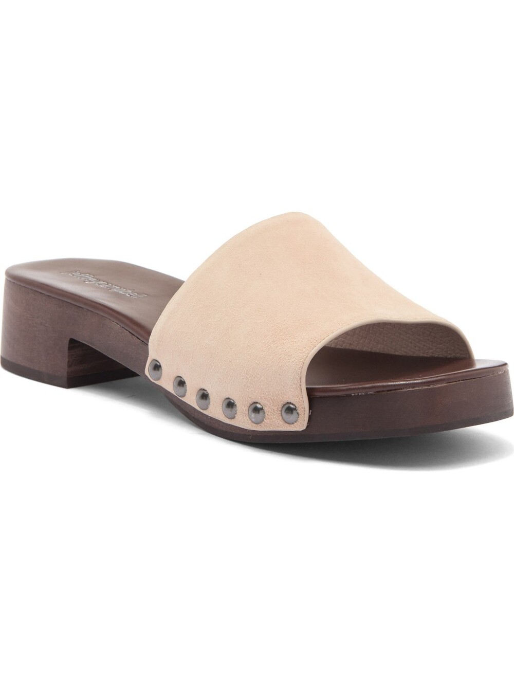 Cambria Suede Open-Toe Slide Sandal in Beige